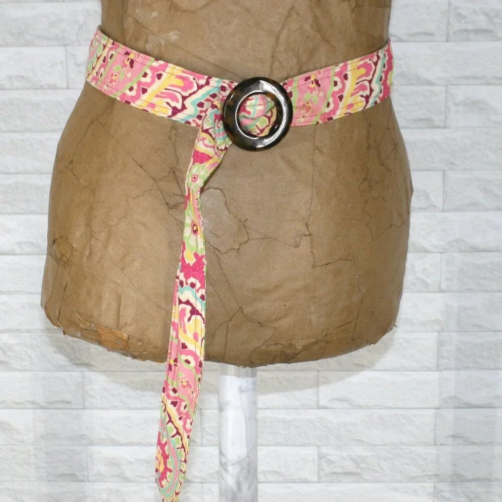 VERA BRADLEY Belt Floral Reversible Paisley Pink Colorful Fabric Retro Statement